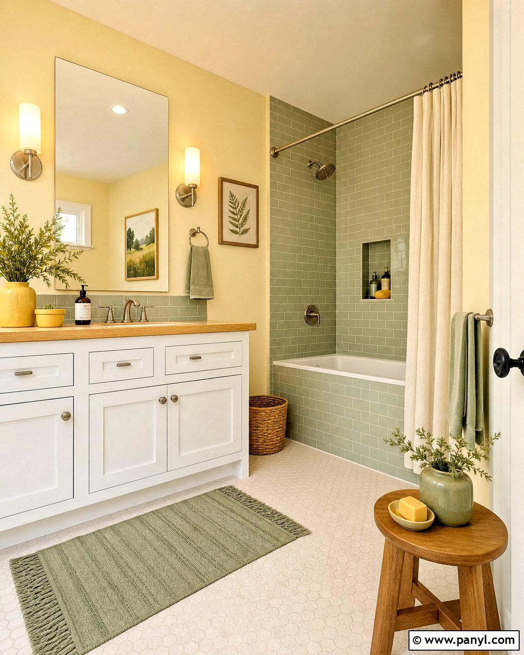Pale Yellow Bathroom With Sage Green Tile - 20 green and yellow bathroom ideas