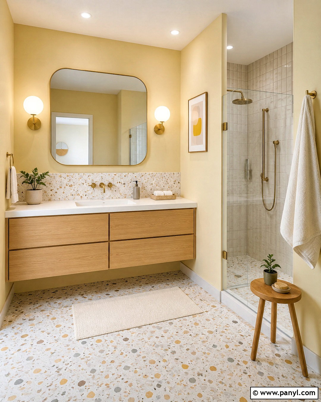 Pale Yellow Bathroom With Terrazzo - 20 pale yellow bathroom ideas
