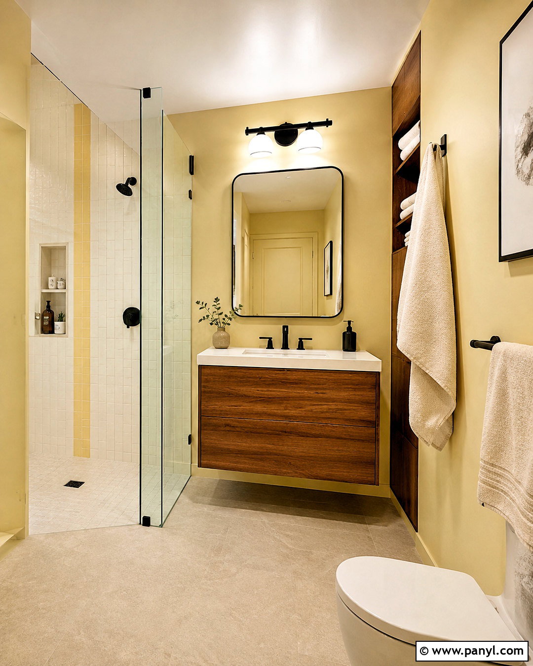 Pale Yellow Bathroom With Walk-In Shower - 20 pale yellow bathroom ideas