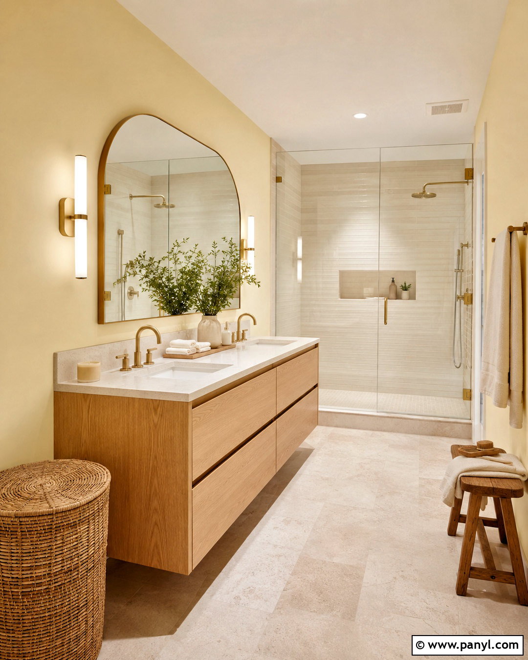 Pale Yellow Bathroom With Wood Vanity - 20 pale yellow bathroom ideas
