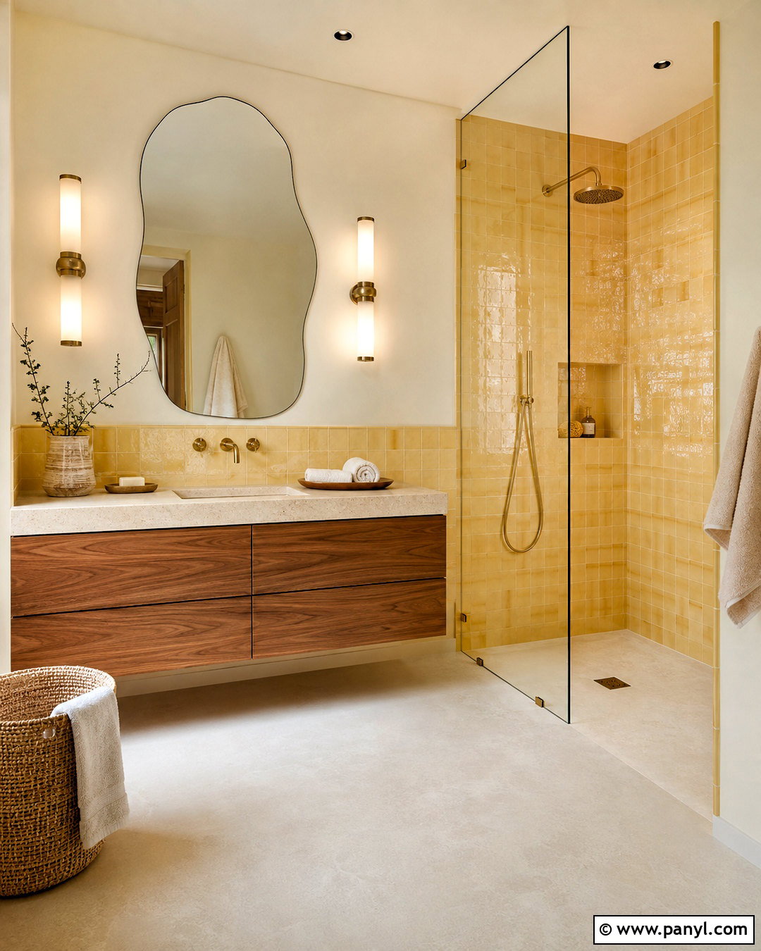 Pale Yellow Bathroom With Zellige Tile - 20 pale yellow bathroom ideas