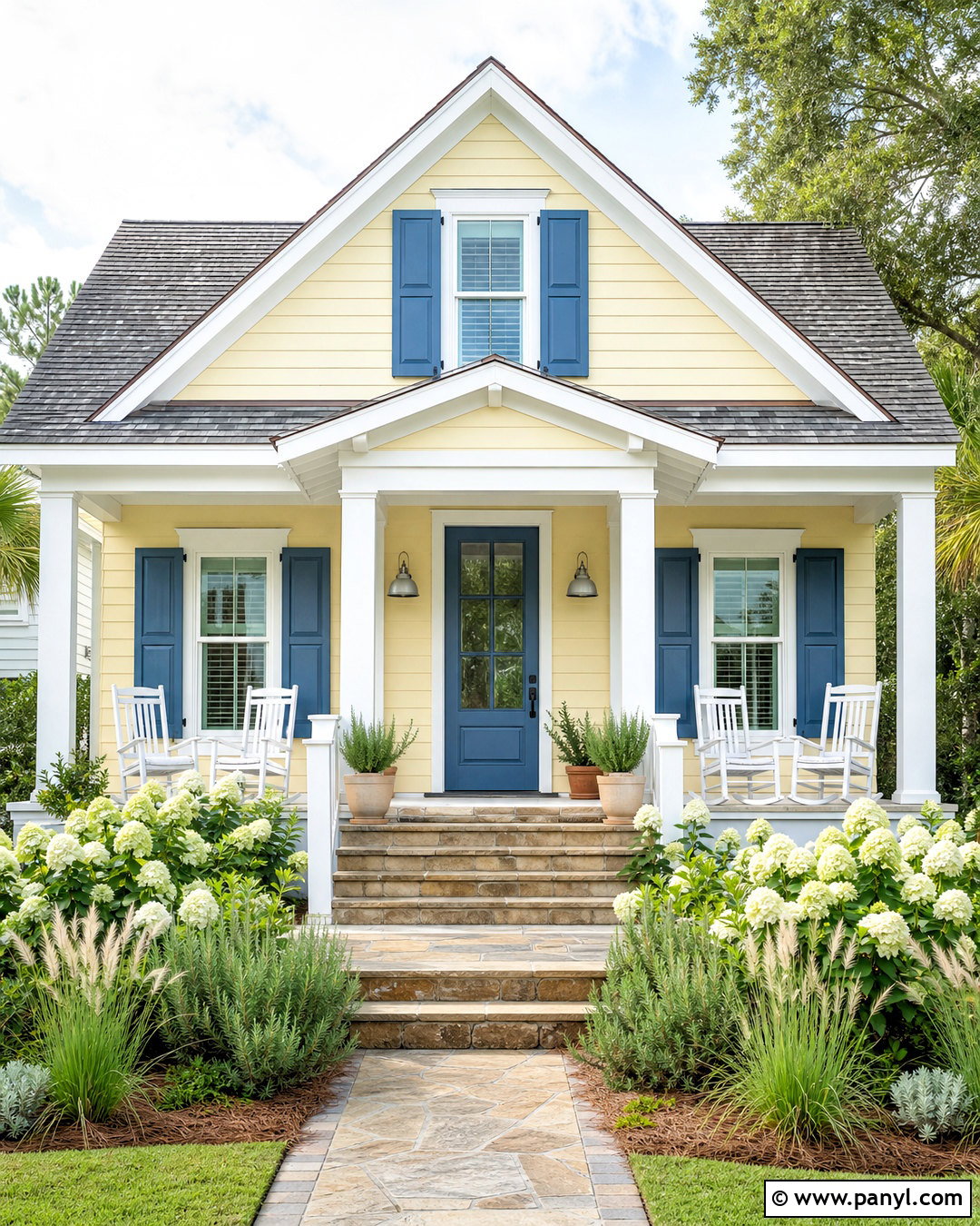 Pale Yellow Beach House Exterior With Blue Accents - 20 beach house exterior paint colors