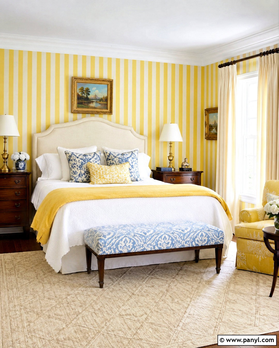Pale Yellow Bedroom With Striped Wallpaper - 20 pale yellow bedrooms