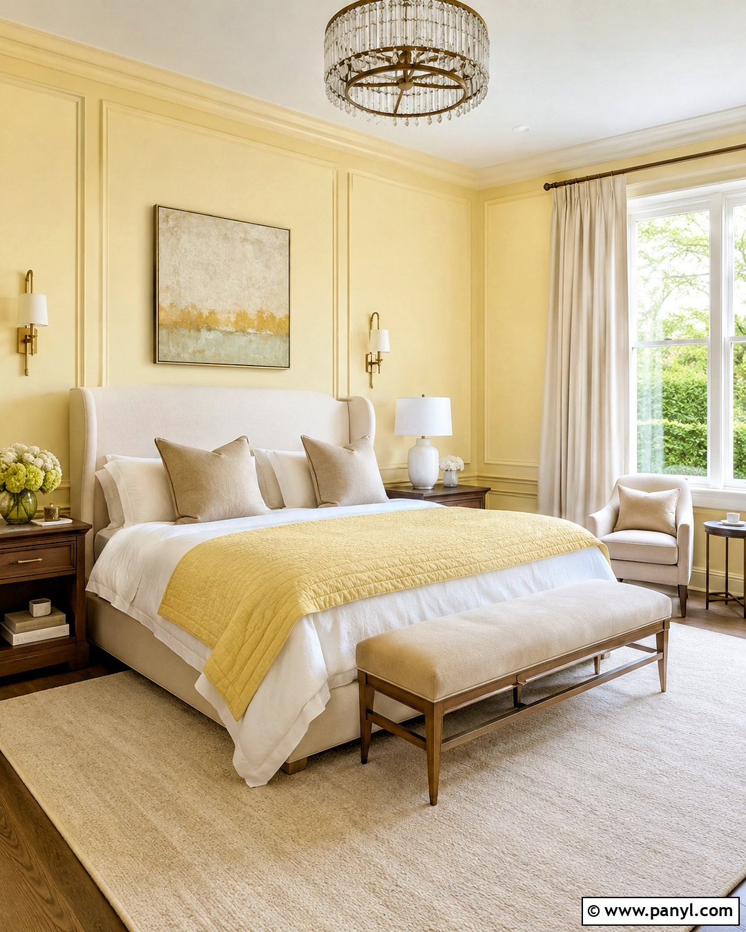 Pale Yellow Bedroom With Wall Paneling - 20 pale yellow bedrooms