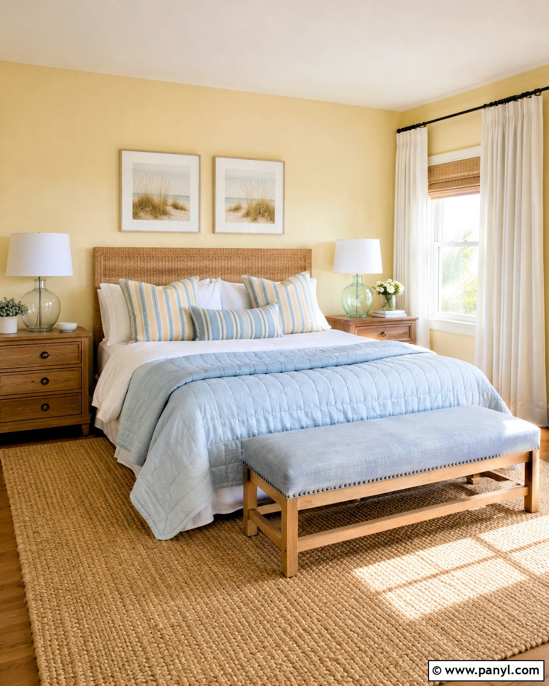Pale Yellow Coastal Bedroom With Light Blue - 20 pale yellow bedrooms