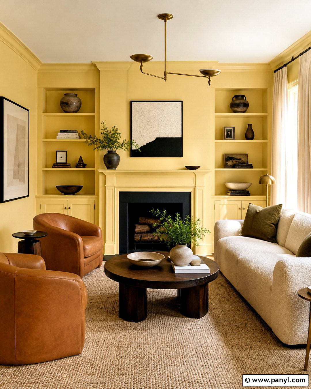 Pale Yellow Color-Drenched Living Room - 20 pale yellow living room ideas
