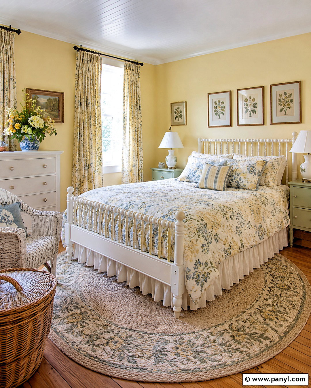 Pale Yellow Cottage Bedroom With Floral Bedding - 20 pale yellow bedrooms