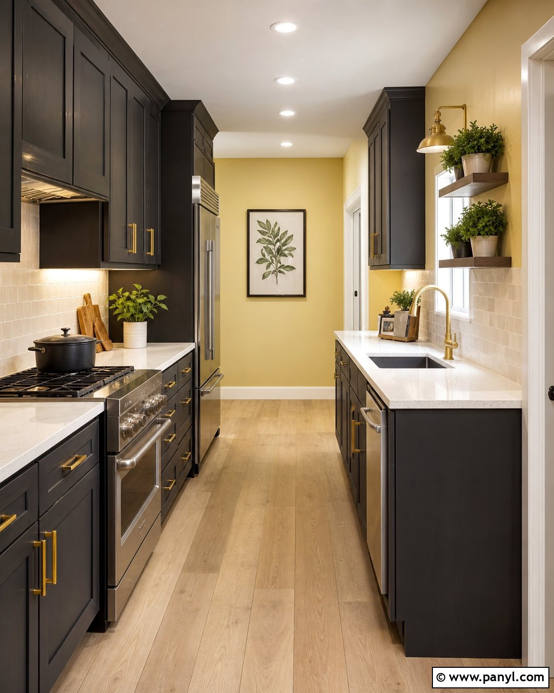 Pale Yellow Galley Kitchen With Dark Cabinets - 20 Pale Yellow Kitchen Walls With Dark Cabinets