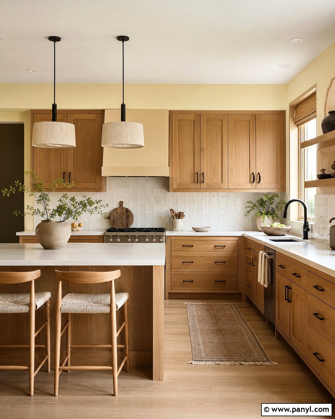 Pale Yellow Kitchen Walls With Oak Cabinets - 30 Yellow Wall Kitchen Ideas