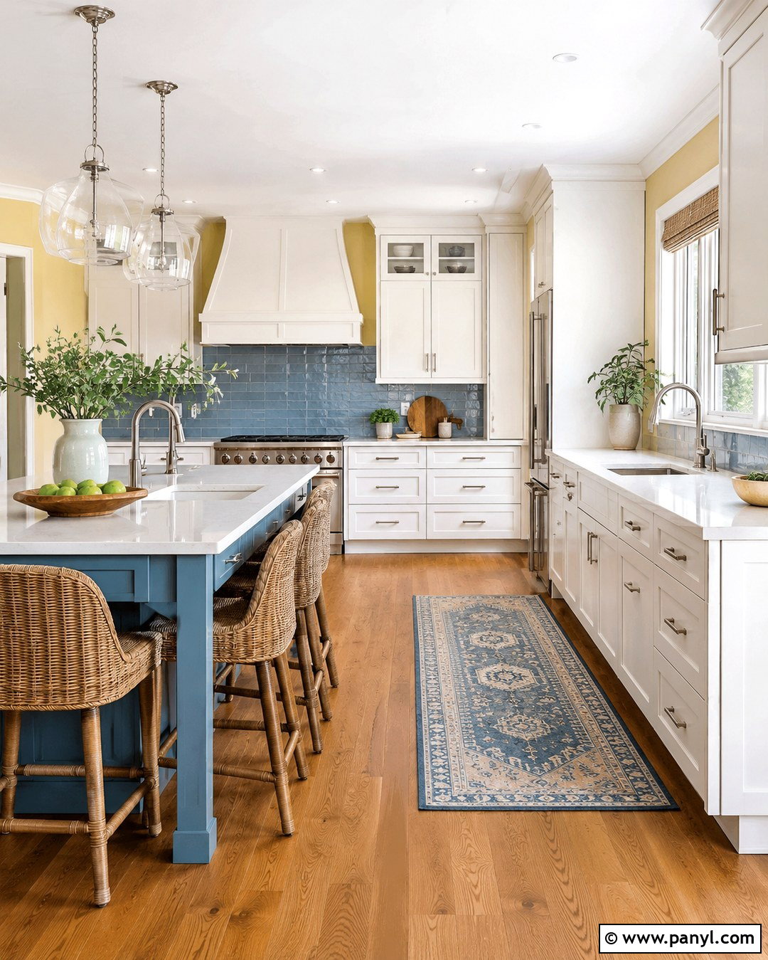 Pale Yellow Kitchen With Blue Backsplash - 20 Pale Yellow Kitchen Walls With White Cabinets