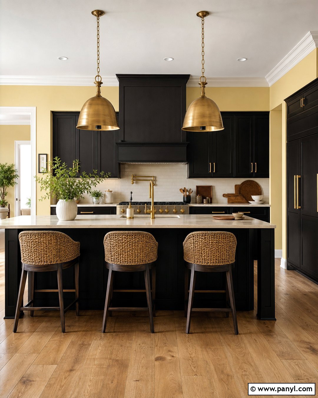 Pale Yellow Kitchen With Dark Cabinets And Brass Hardware - 20 Pale Yellow Kitchen Walls With Dark Cabinets