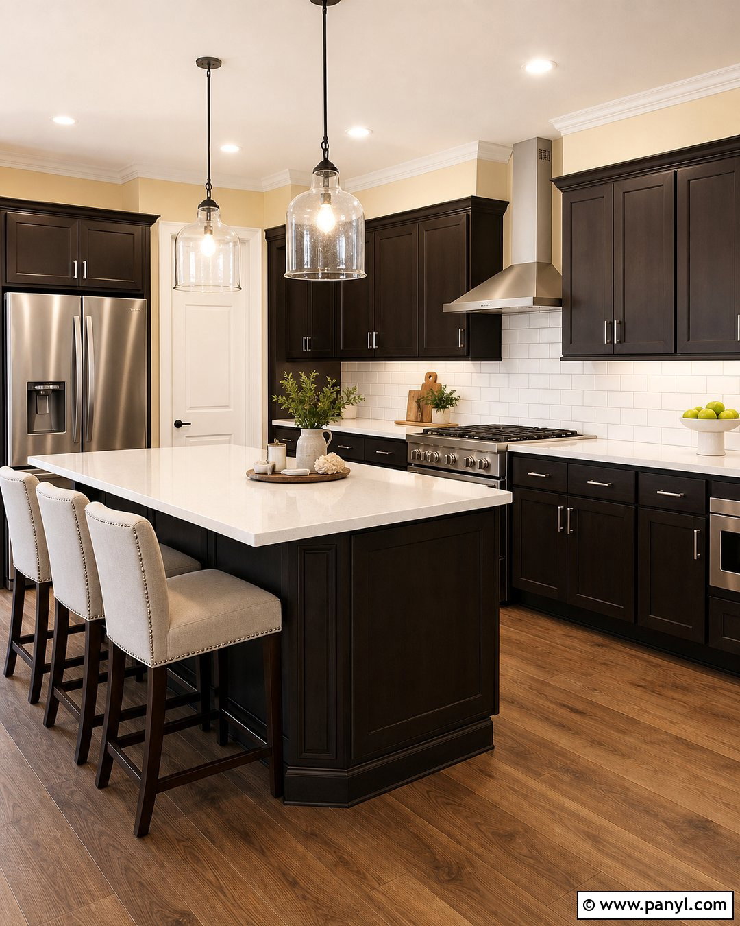 Pale Yellow Kitchen With Dark Cabinets And White Counters - 20 Pale Yellow Kitchen Walls With Dark Cabinets
