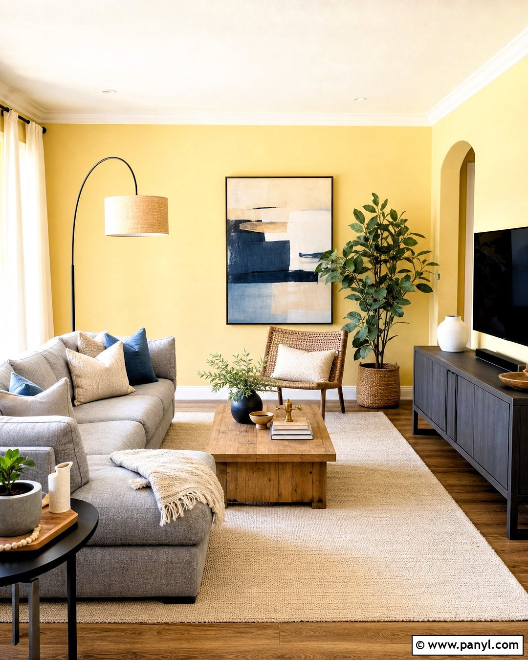 Pale Yellow Living Room Walls With Gray Sofa - 20 yellow living room walls