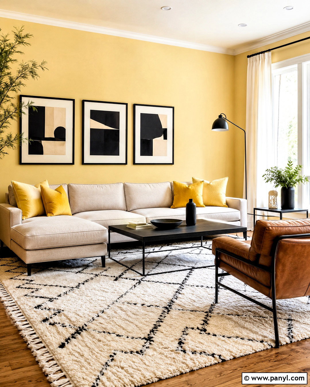 Pale Yellow Living Room With Black Accents - 20 pale yellow living room ideas