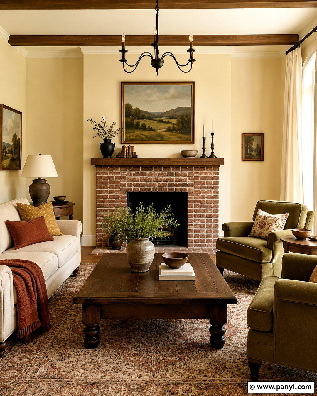 Pale Yellow Living Room With Brick Fireplace - 20 pale yellow living room ideas