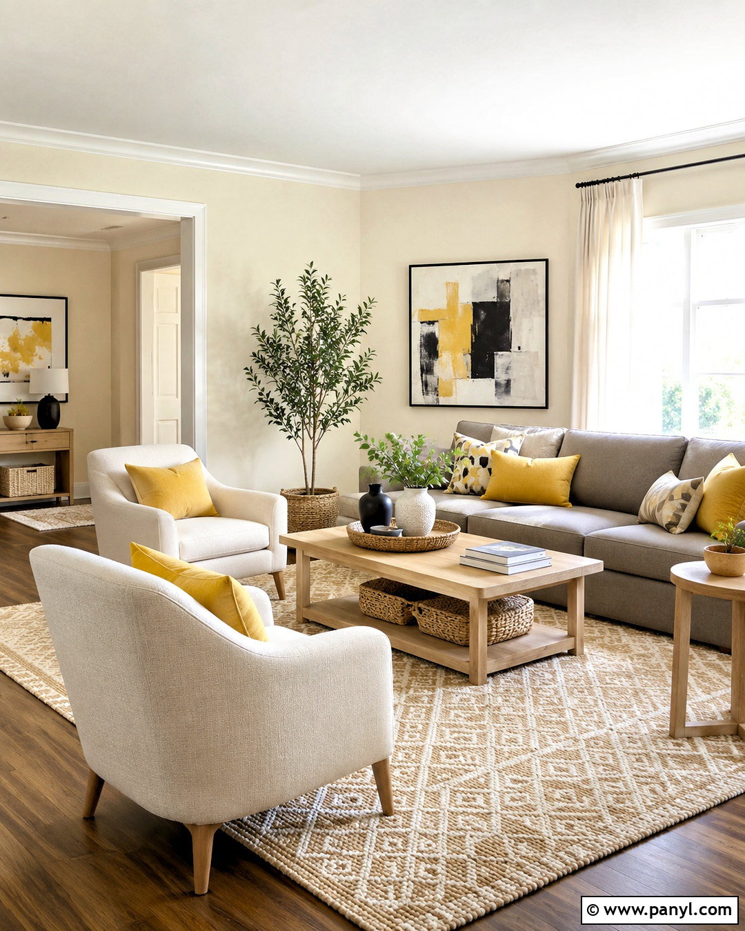Pale Yellow Living Room With Gray Sofa - 20 pale yellow living room ideas