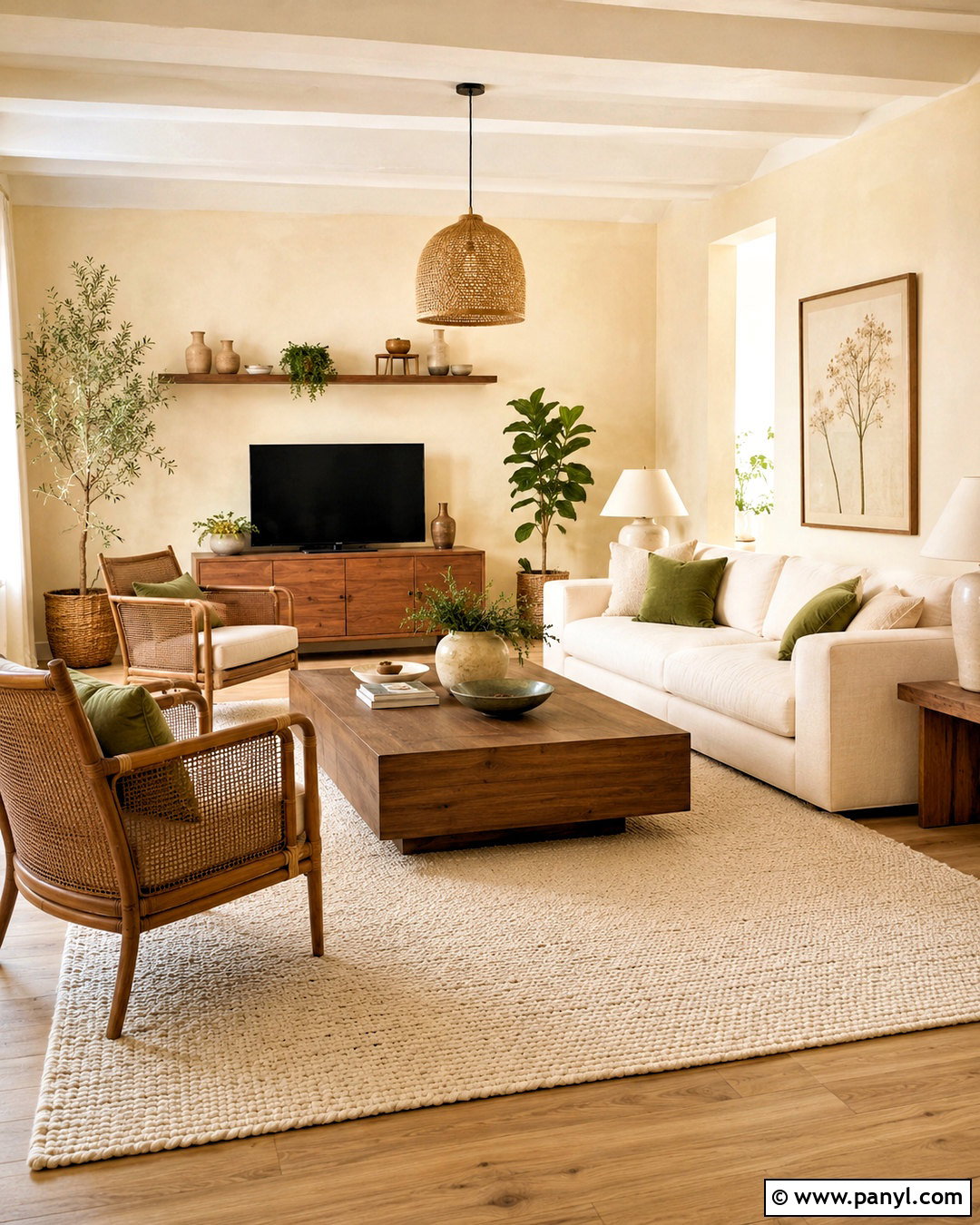 Pale Yellow Living Room With Natural Wood - 20 pale yellow living room ideas