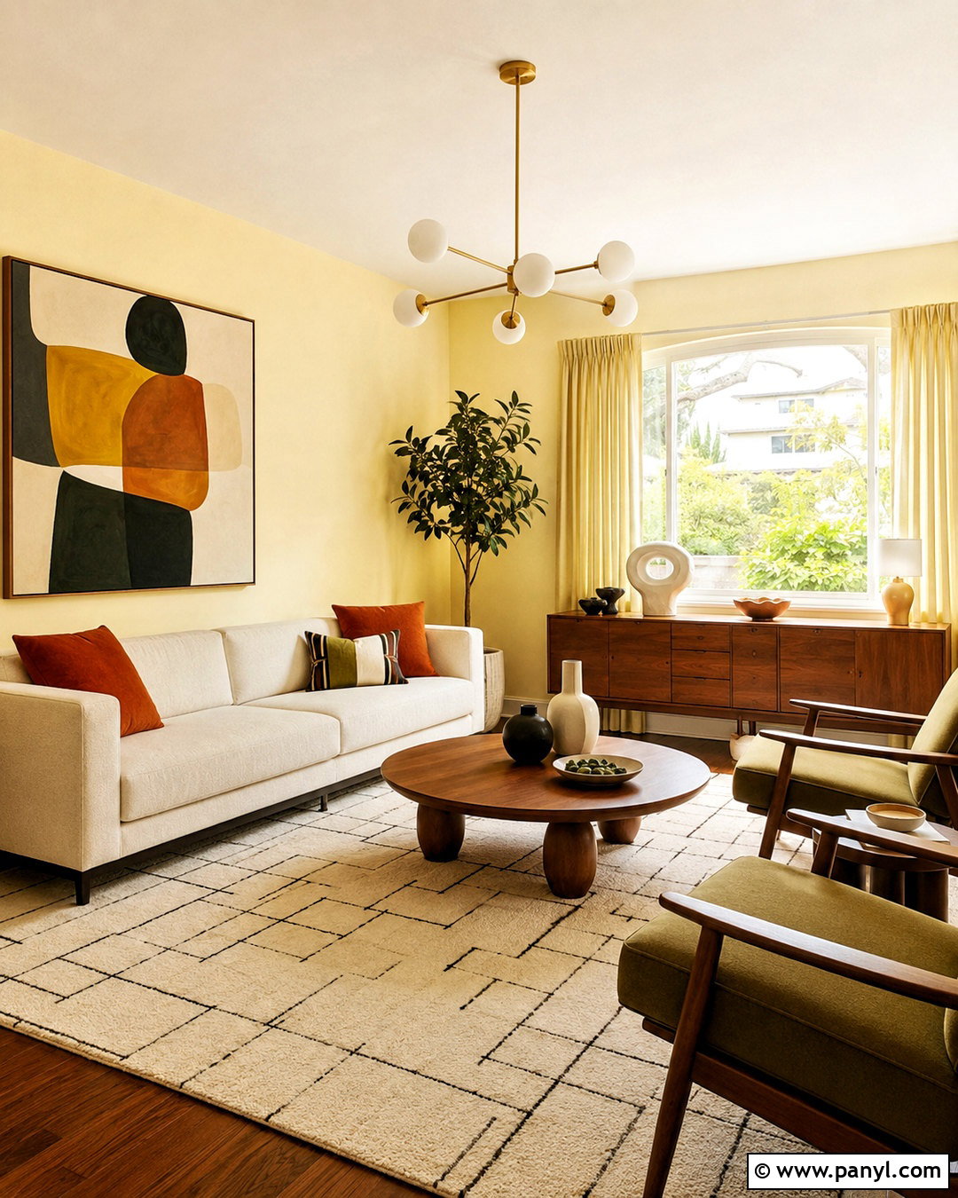 Pale Yellow Midcentury Modern Living Room - 20 pale yellow living room ideas