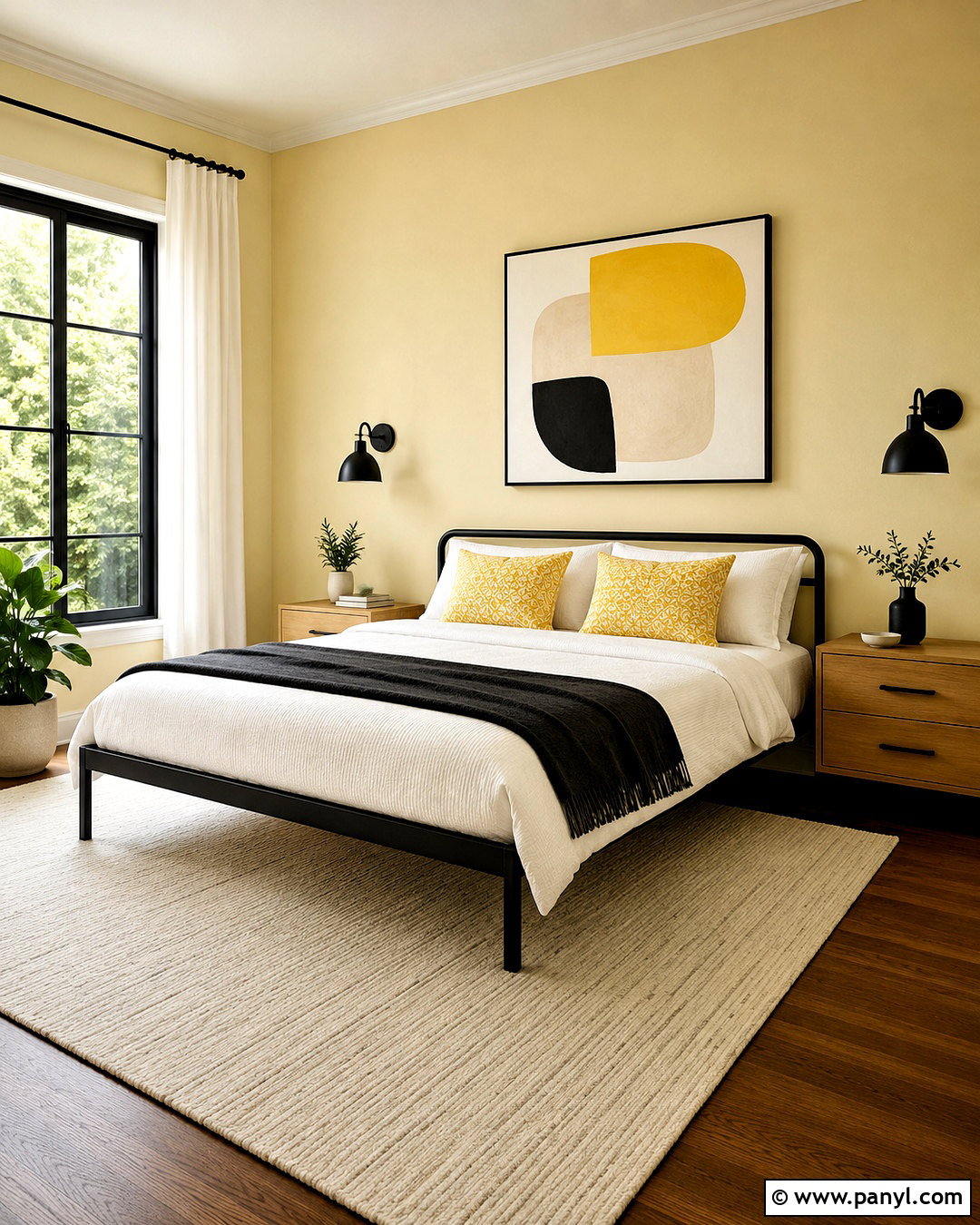 Pale Yellow Modern Bedroom With Black Accents - 20 pale yellow bedrooms