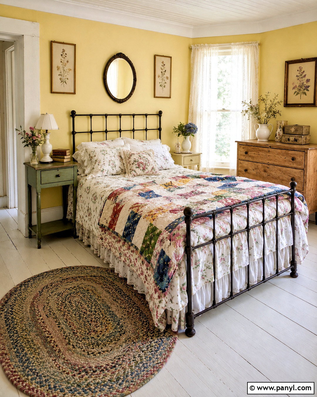 Pale Yellow Wall Cottage Bedroom - 20 Yellow Wall Vintage Style Ideas