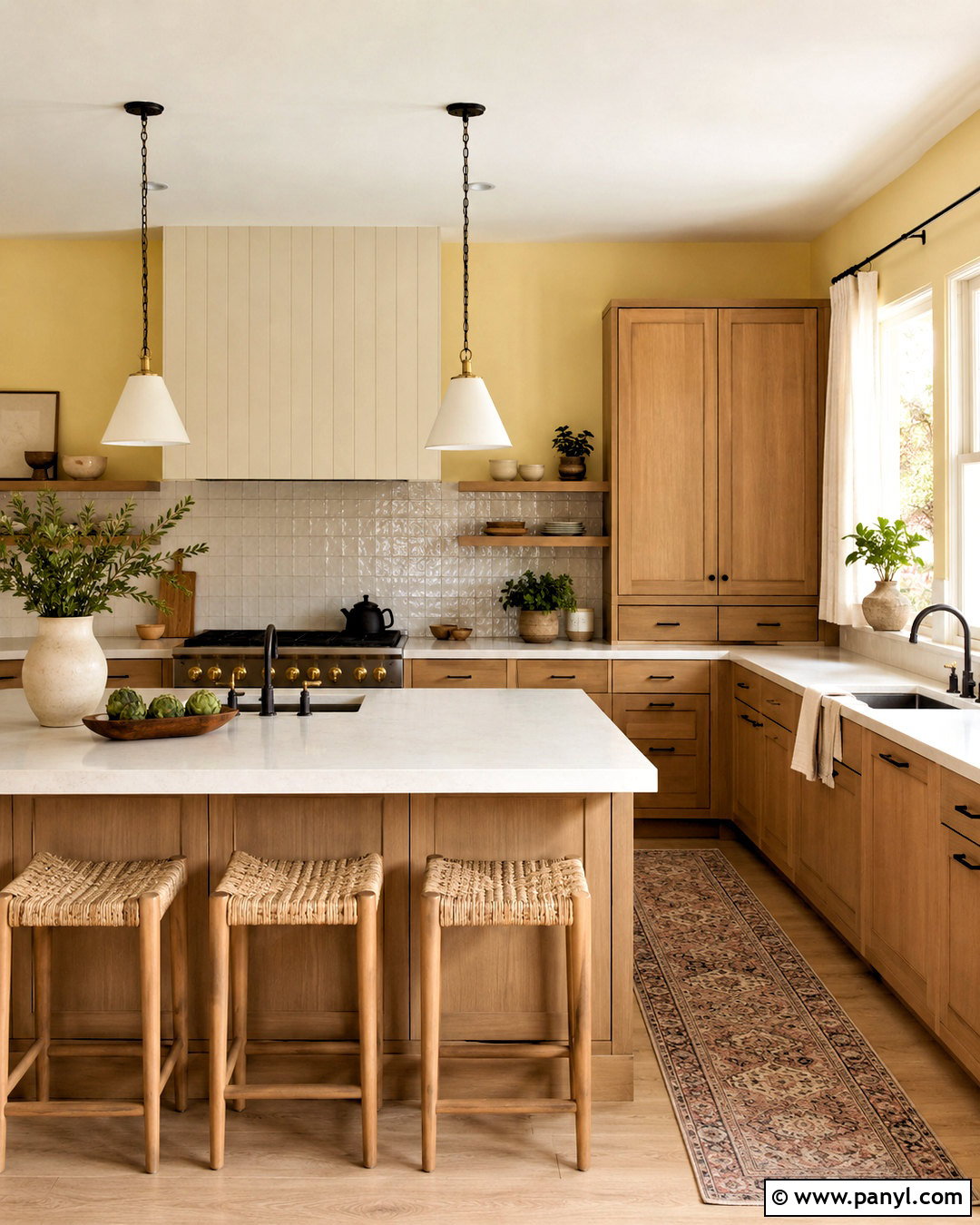 Pale Yellow Wall Kitchen With Natural Oak Cabinets - 20 Yellow Wall Kitchen Style Ideas