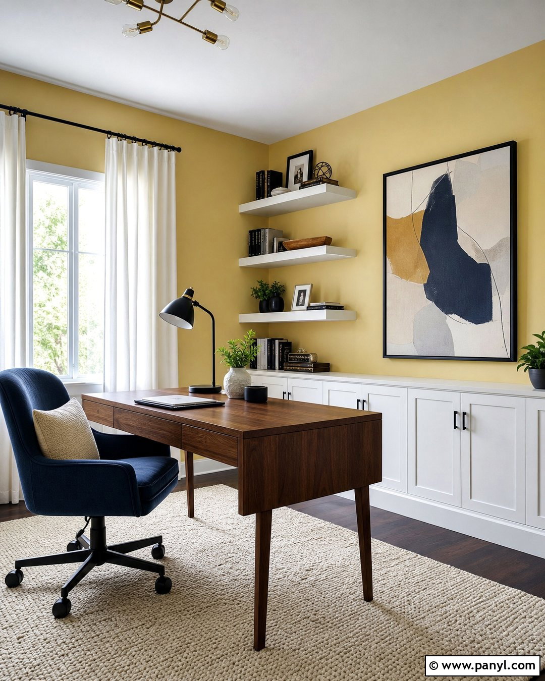 Pale Yellow Walls In A Home Office - 35 Pale Yellow Walls