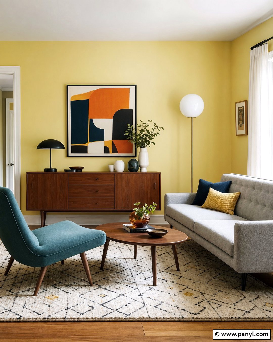 Pale Yellow Walls With Midcentury Furniture - 35 Pale Yellow Walls