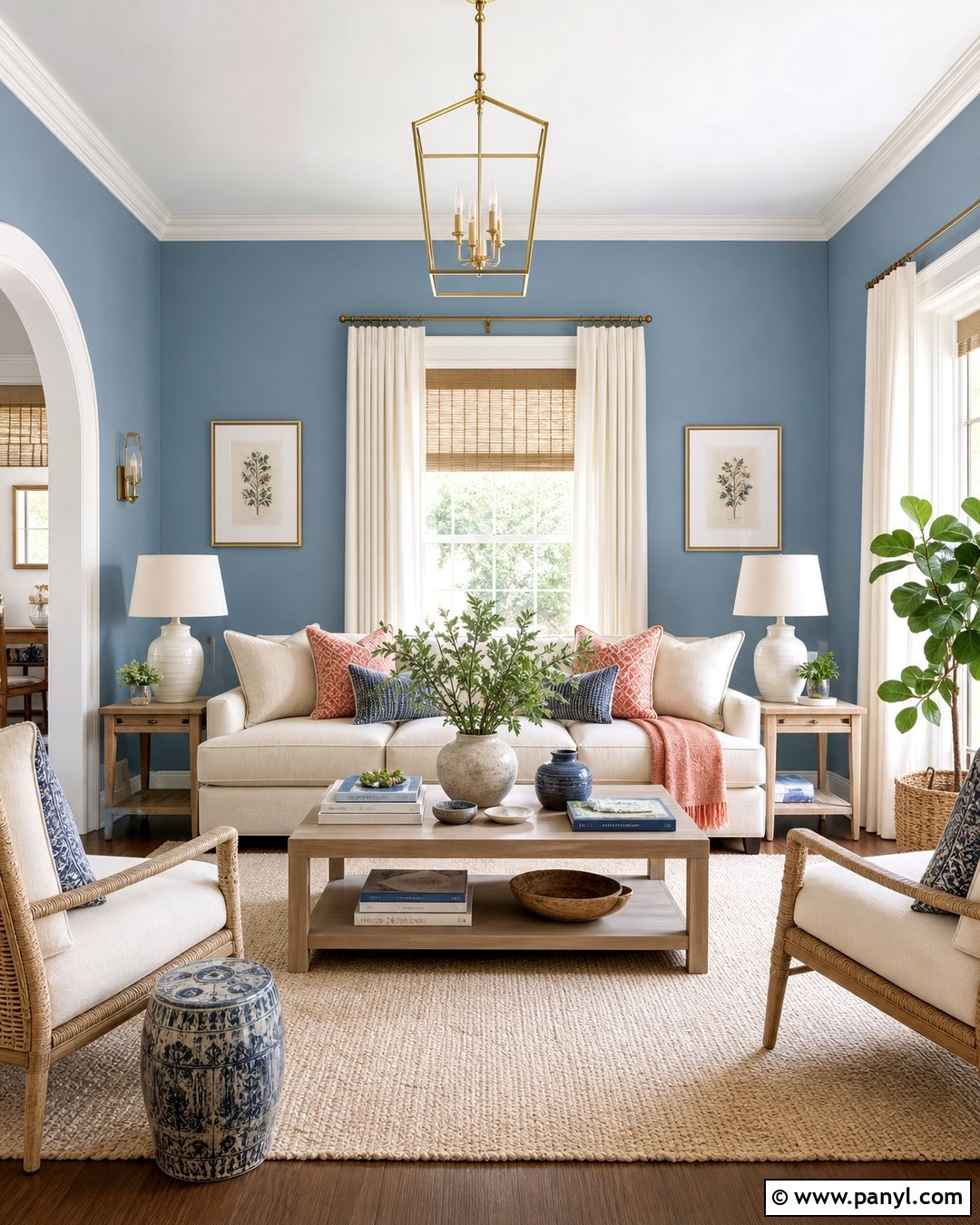 Palladian Blue Walls With Coral Accents - 20 Palladian Blue Walls