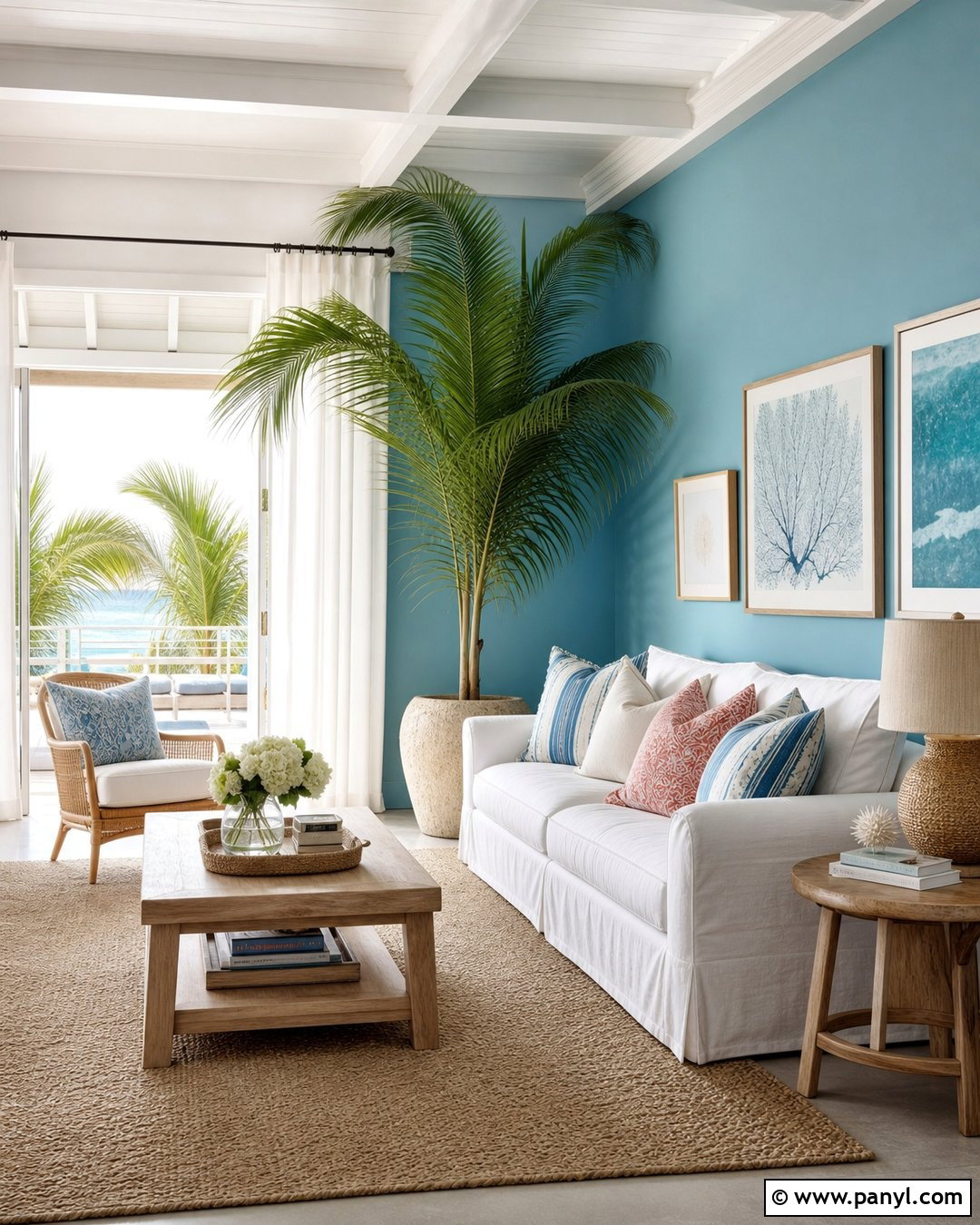 Palm Against Aqua Blue Wall - 20 Green Plant Against Blue Wall Ideas