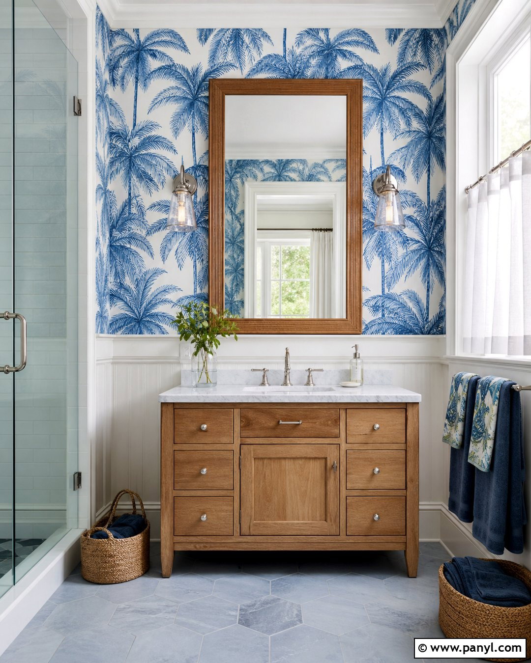 Palms Cornwall Blue Wallpaper - 20 Sister Parish Wallpaper Colors