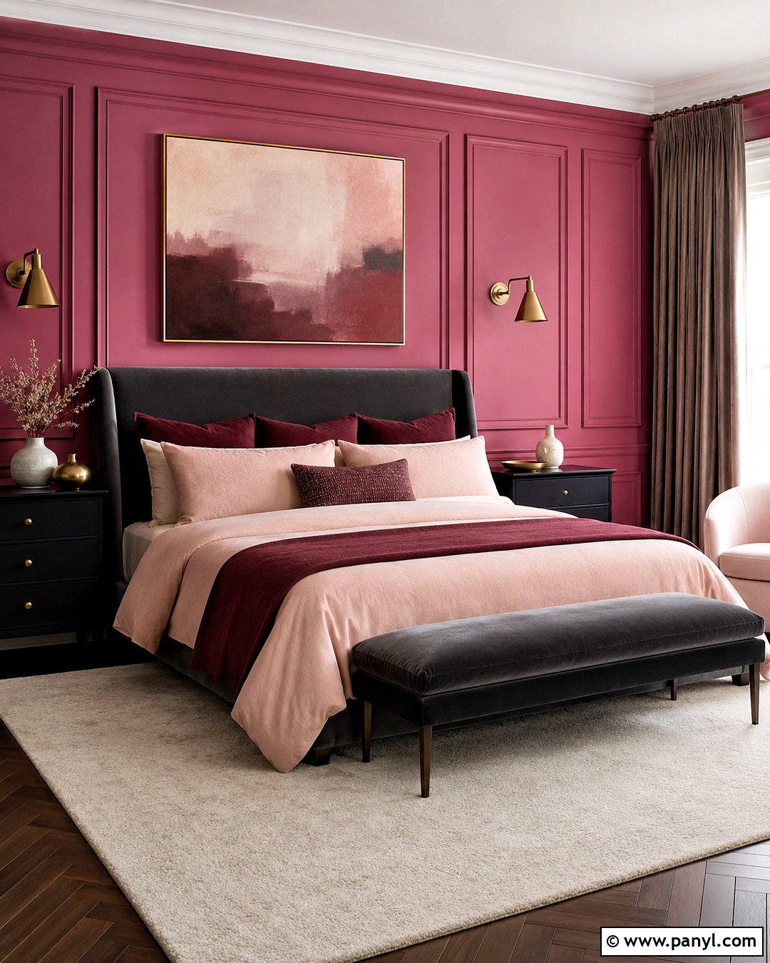Paneled Pink Bedroom - 20 moody pink bedroom ideas