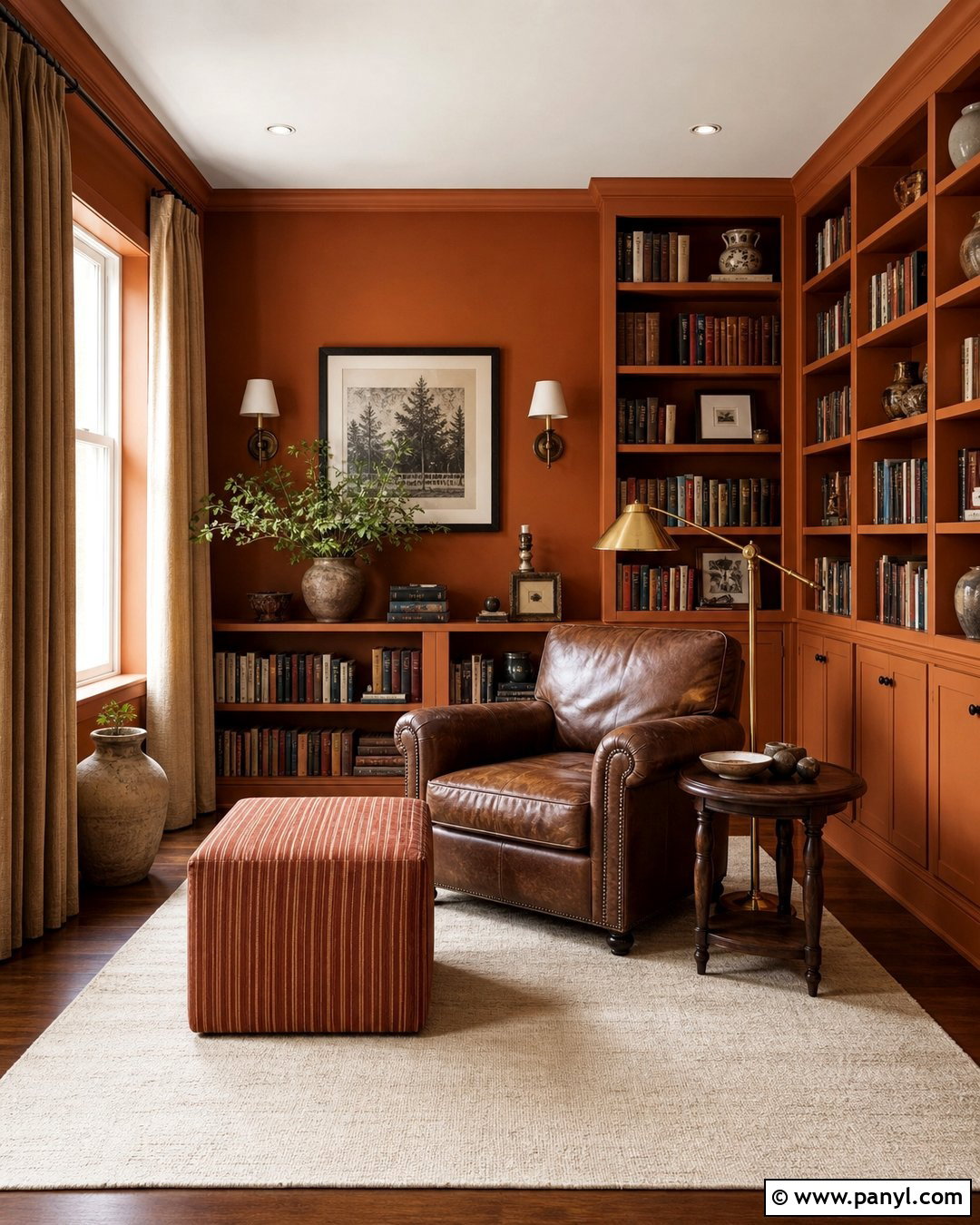 Paprika Orange Reading Room Wall - 20 Brown Orange Wall Color Ideas