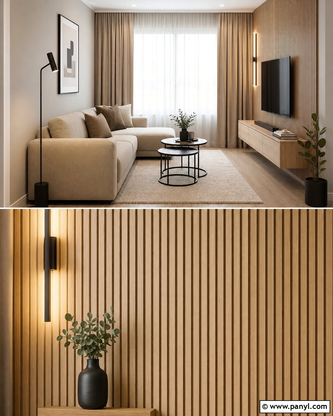 Partial Slat Wall Small Living Room - 20 Neutral Color Slat Wall Ideas