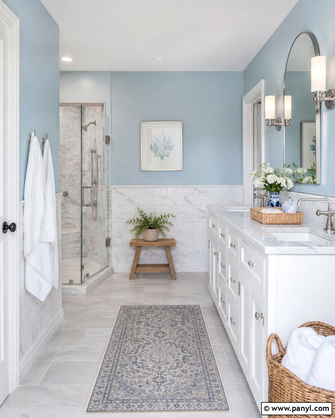 Pastel Blue Bathroom With White Marble - 20 Pastel Blue Wall Color Ideas