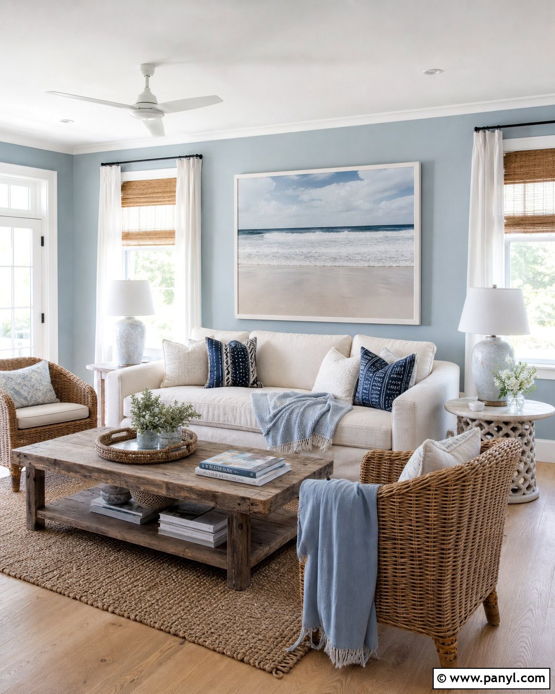 Pastel Blue Coastal Living Room - 30 pastel blue wall ideas