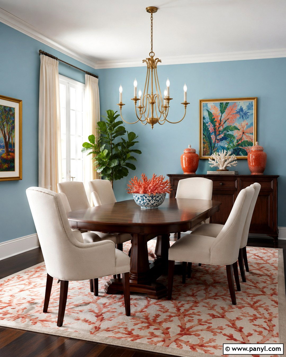 Pastel Blue Dining Room With Coral Accents - 20 Pastel Blue Wall Color Ideas
