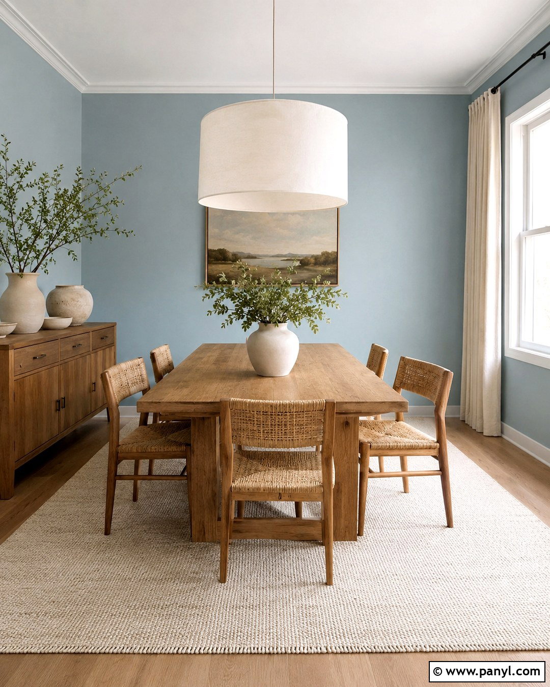 Pastel Blue Dining Room With Natural Wood - 20 Pastel Blue Wall Color Ideas
