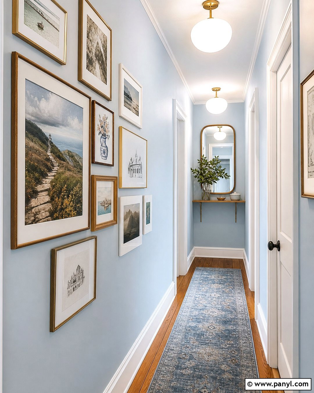 Pastel Blue Hallway With A Gallery Wall - 30 pastel blue wall ideas