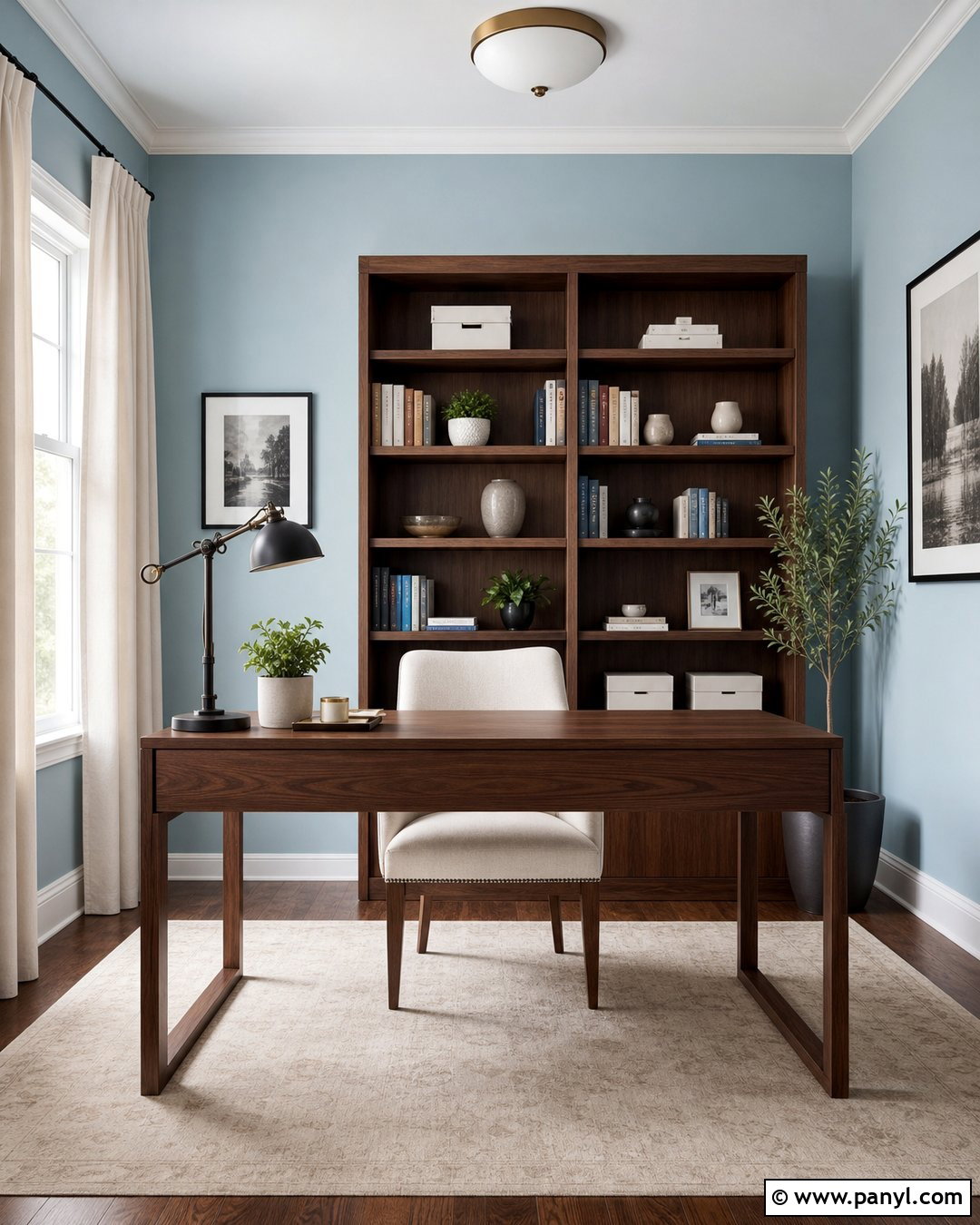 Pastel Blue Home Office With Walnut Furniture - 30 pastel blue wall ideas