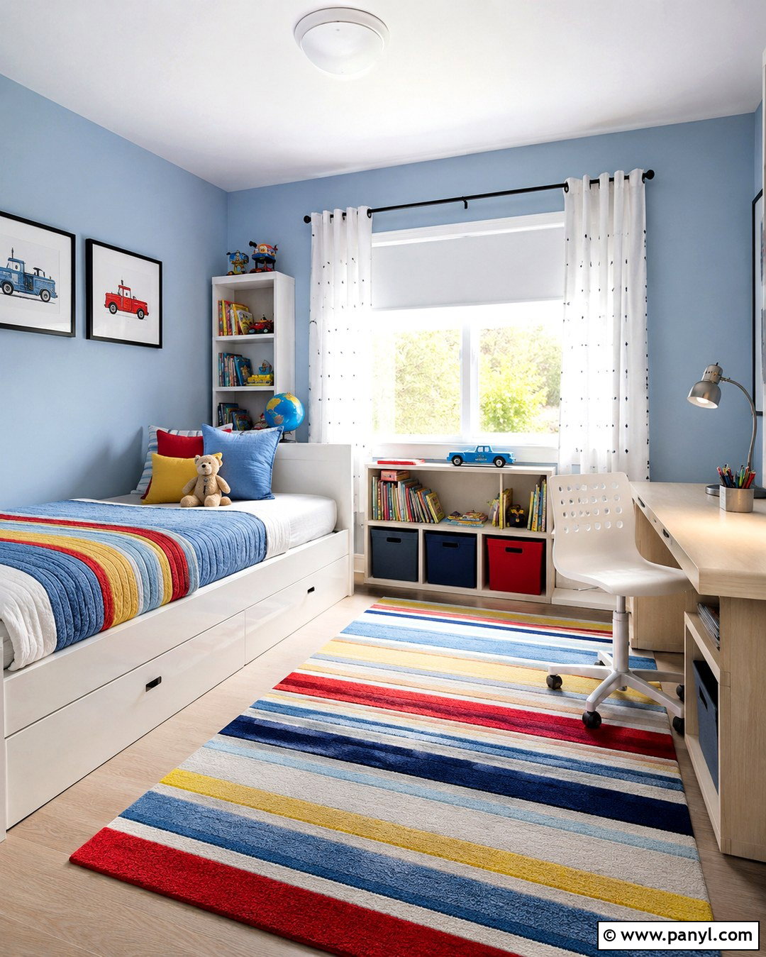 Pastel Blue Kids Bedroom With Primary Accents - 20 Pastel Blue Wall Color Ideas