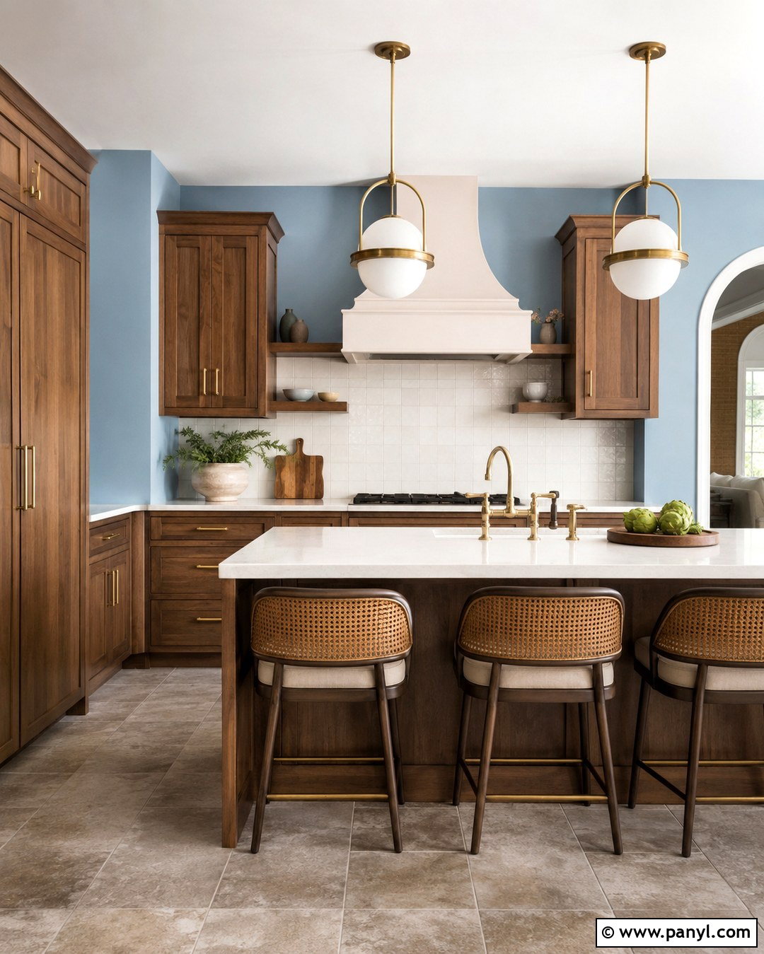 Pastel Blue Kitchen With Walnut Cabinets - 20 Pastel Blue Wall Color Ideas