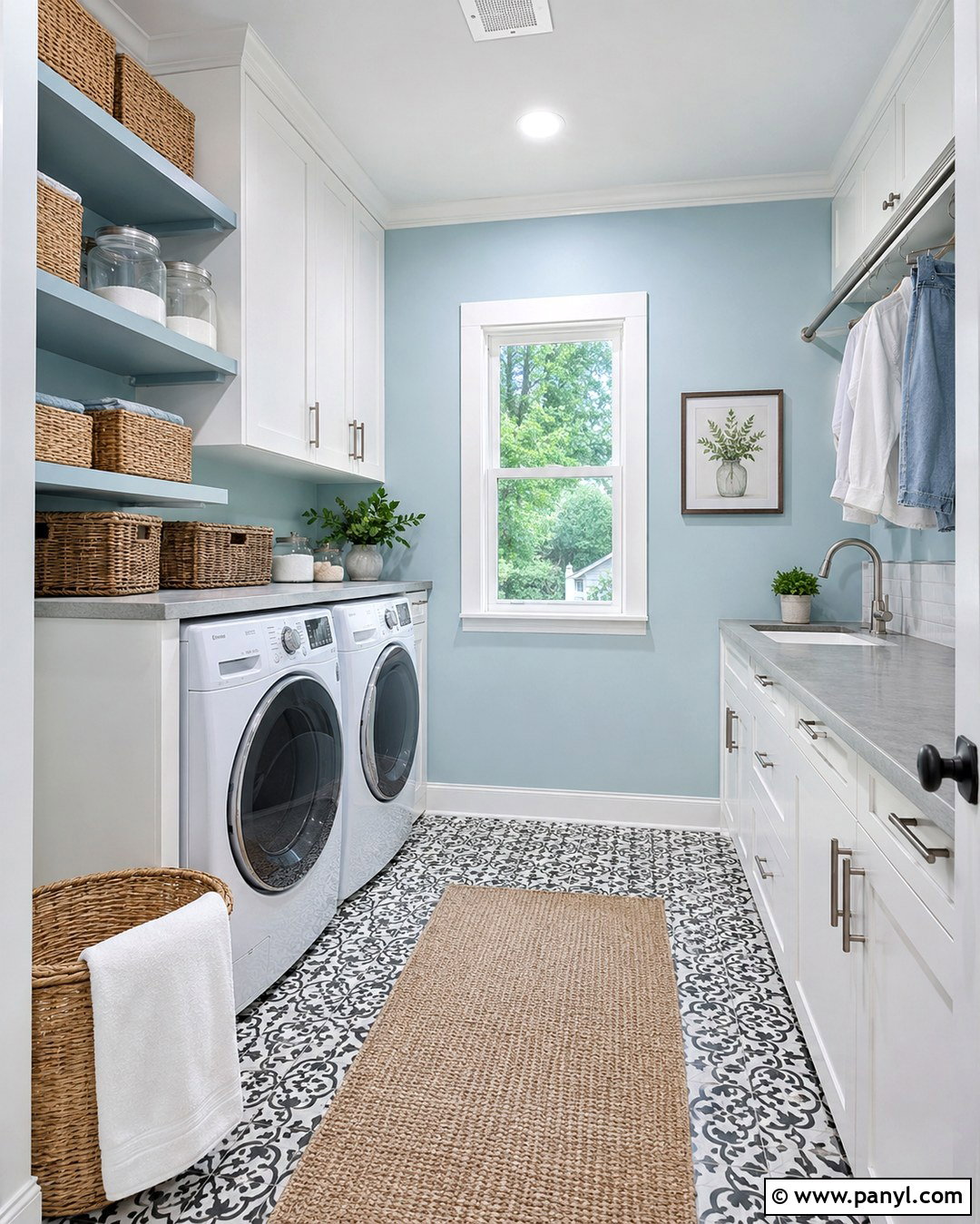Pastel Blue Laundry Room With White Storage - 20 Pastel Blue Wall Color Ideas