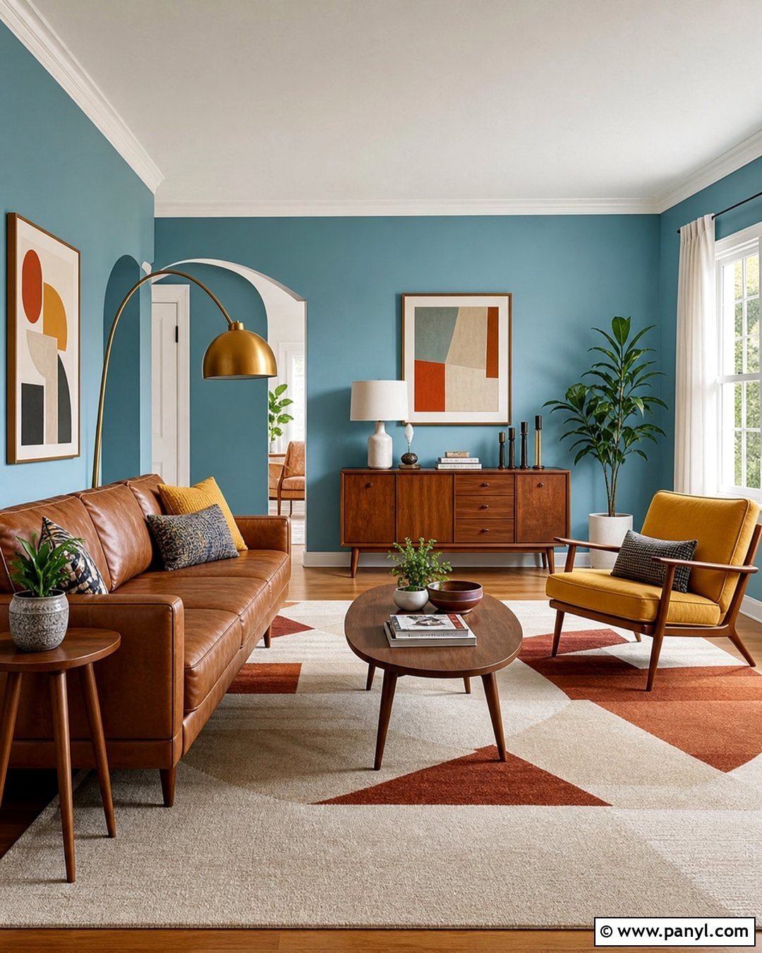 Pastel Blue Midcentury Living Room - 30 pastel blue wall ideas