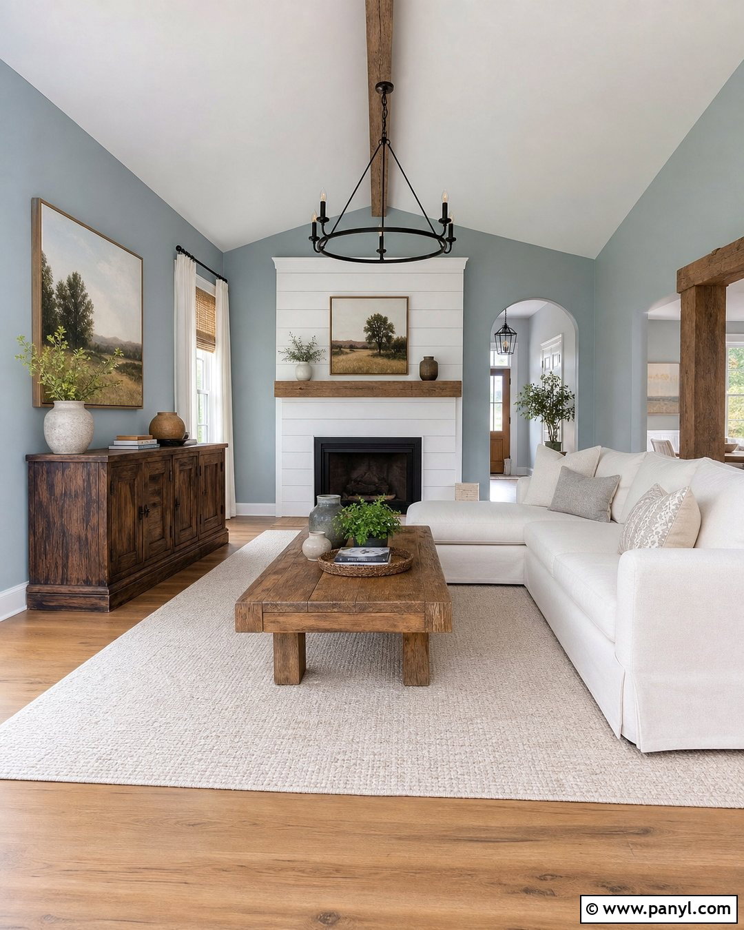Pastel Blue Modern Farmhouse Living Room - 30 pastel blue wall ideas