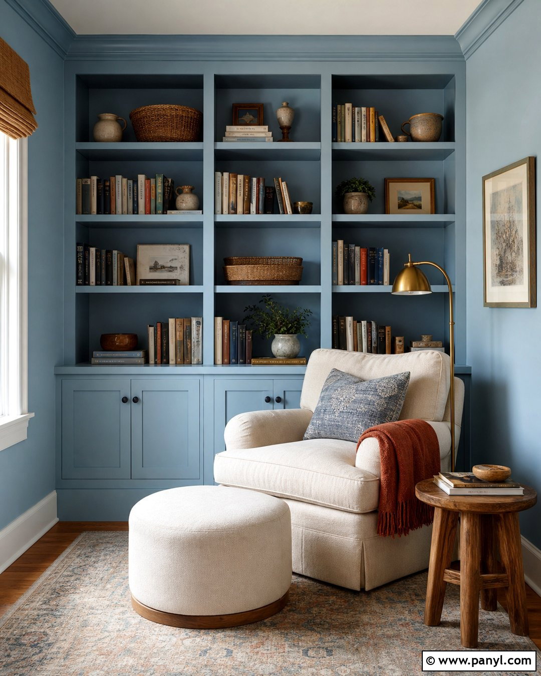 Pastel Blue Reading Nook With Built-In Shelves - 30 pastel blue wall ideas
