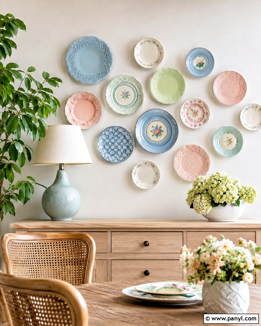 Pastel Ceramic Plate Wall - 20 pastel wall decor ideas