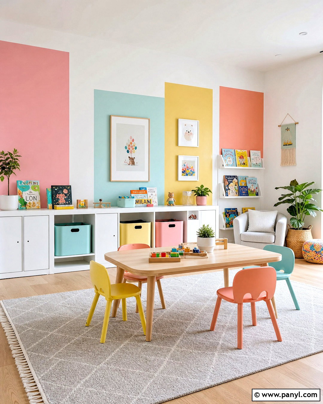 Pastel Color Block Playroom - 20 kids playroom paint ideas