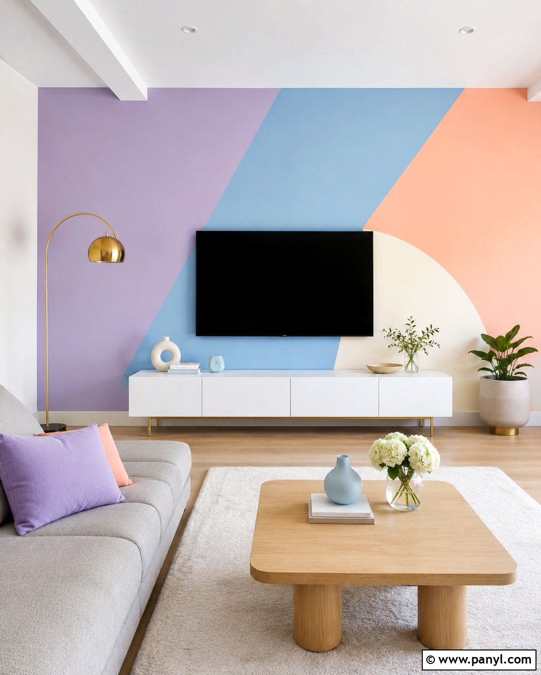 Pastel Geometric TV Wall - 20 Color Block Wall Behind Tv Ideas