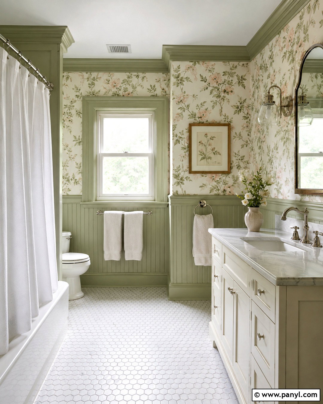 Pastel Green Bathroom With Floral Wallpaper - 20 pastel green bathroom ideas