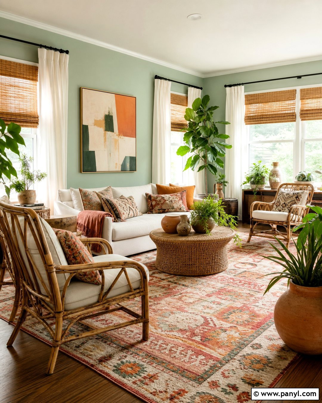 Pastel Green Boho Living Room - 35 pastel green wall ideas
